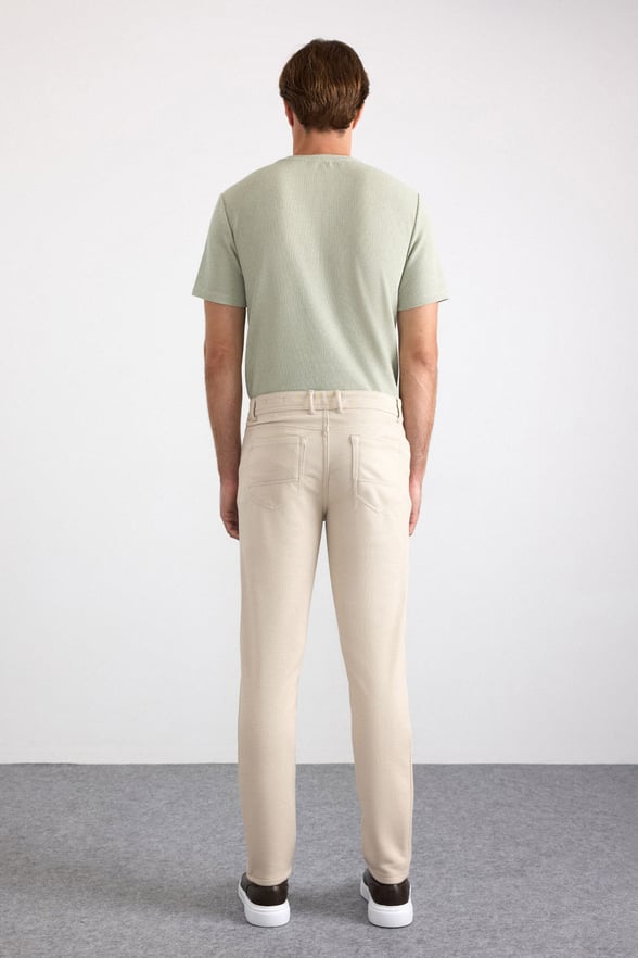 Bej Slim Karışık Desen Armürlü Normal Bel Casual Pantolon