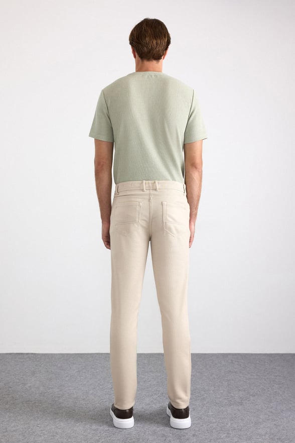 Bej Slim Karışık Desen Armürlü Normal Bel Casual Pantolon