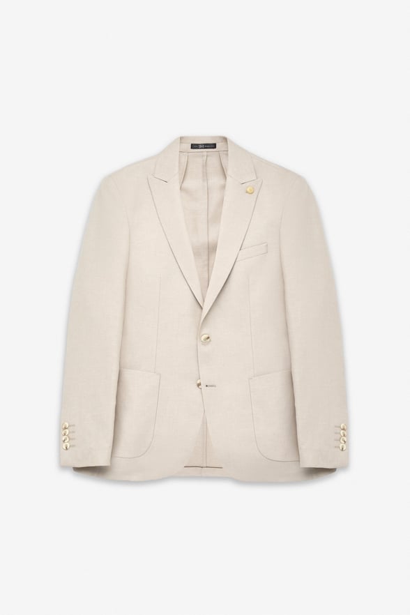 Bej Slim Mono Yaka Düz Poplin Torba Cep Standart 6 Drop Klasik Ceket