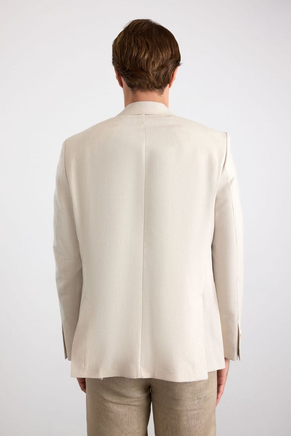 Bej Slim Mono Yaka Düz Poplin Torba Cep Standart 6 Drop Klasik Ceket