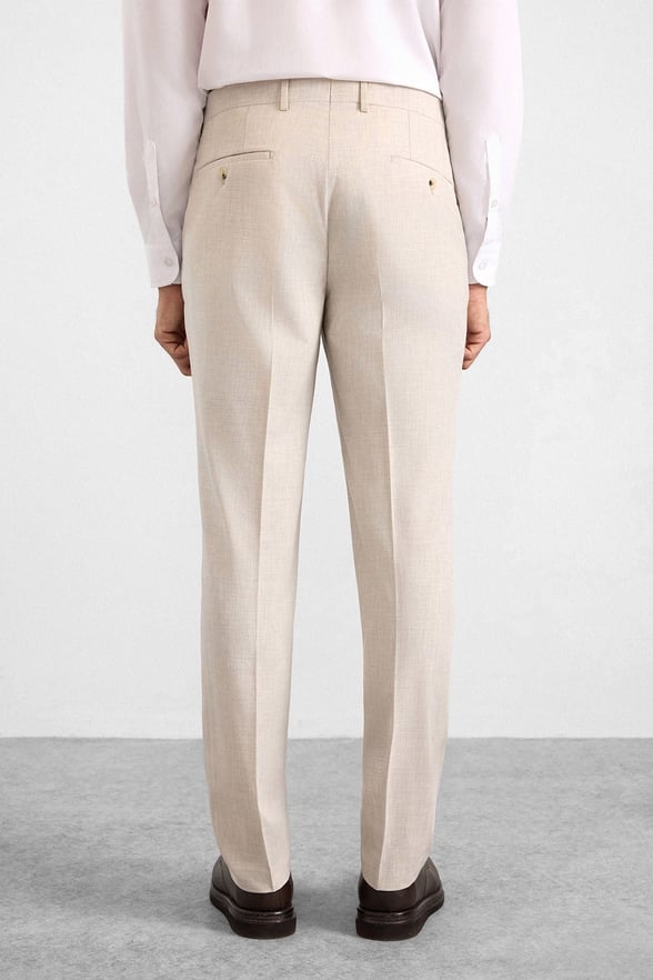 Bej Slim Mono Yaka Düz Torba Cep 6 Drop Takım Elbise
