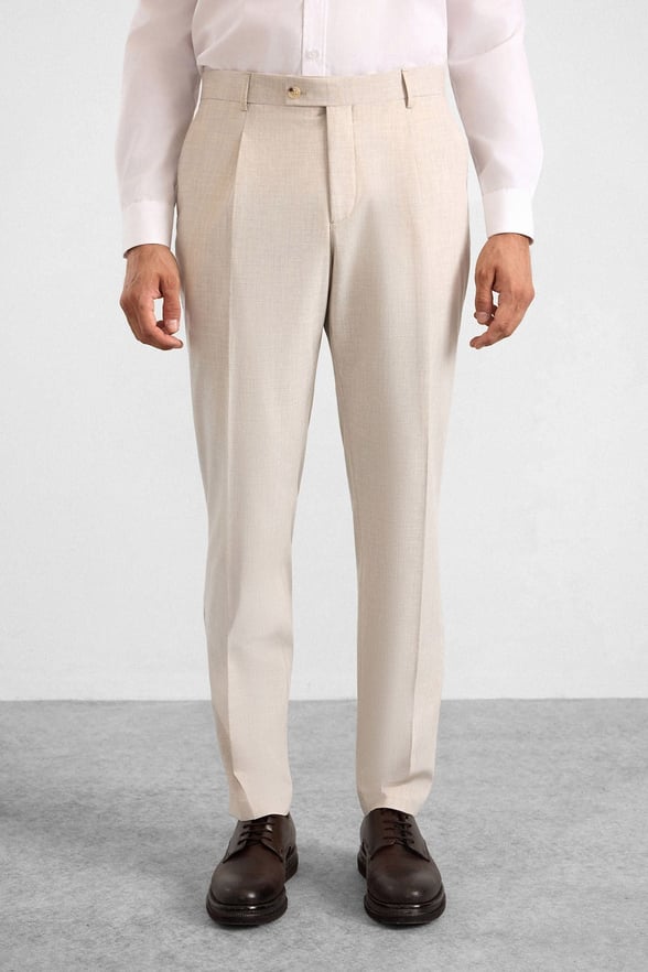 Bej Slim Mono Yaka Düz Torba Cep 6 Drop Takım Elbise