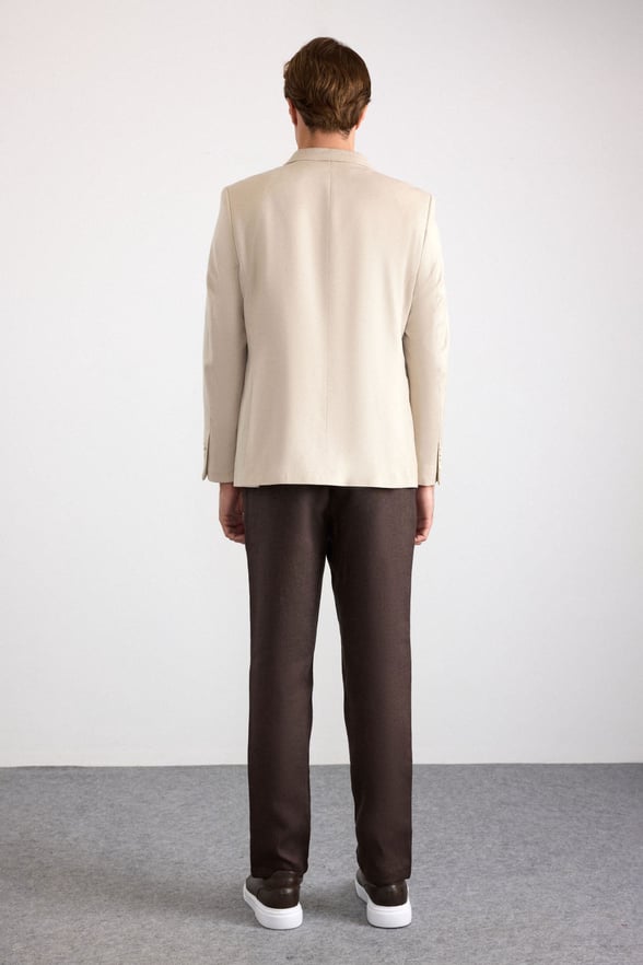 Bej Slim Mono Yaka Torba Cep 6 Drop Klasik Ceket
