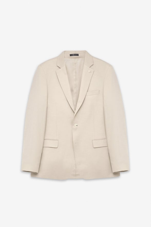 Bej Slim Mono Yaka Torba Cep 6 Drop Klasik Ceket