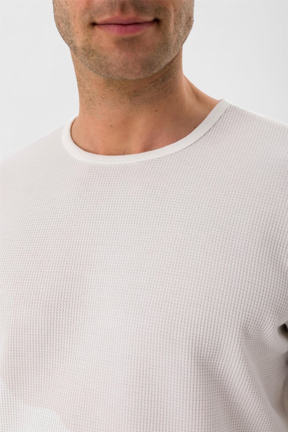 Beyaz Regular Armürlü O Yaka  Sweatshirt