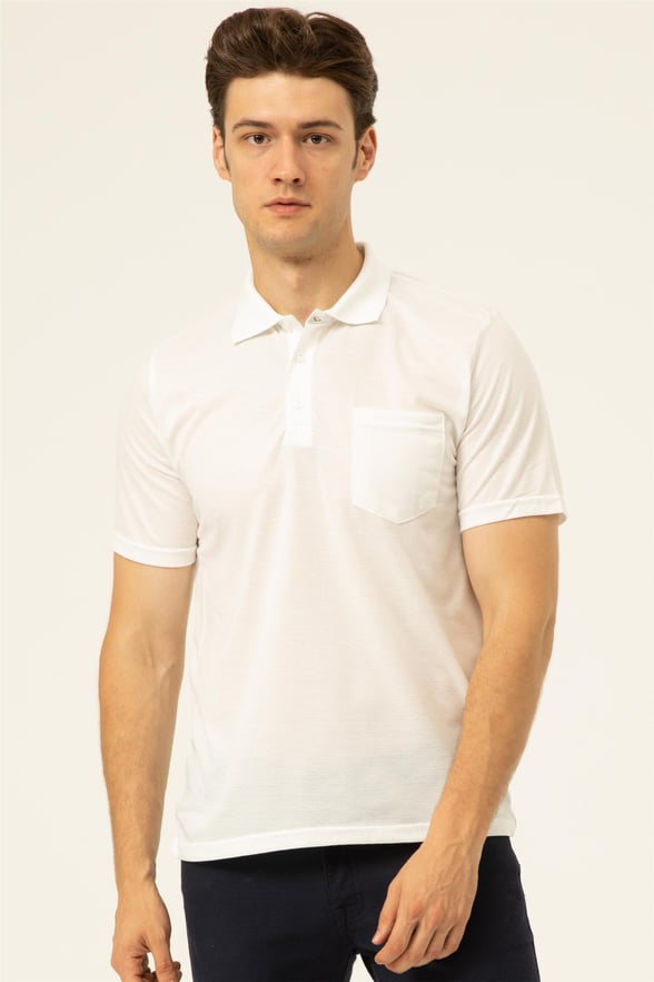 Beyaz Regular Armürlü Polo Yaka  Tişört