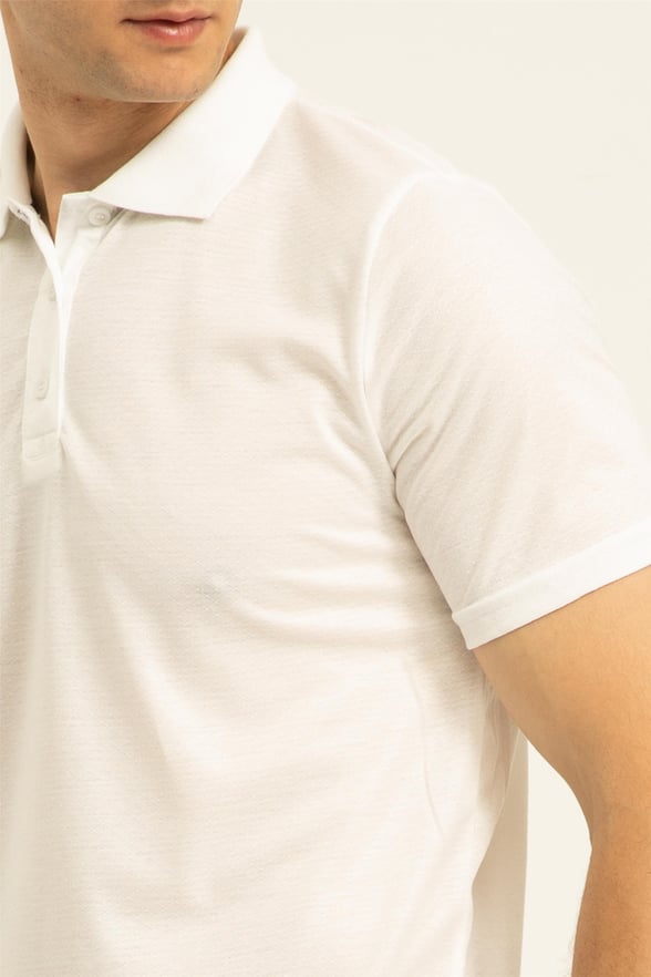 Beyaz Regular Armürlü Polo Yaka  Tişört
