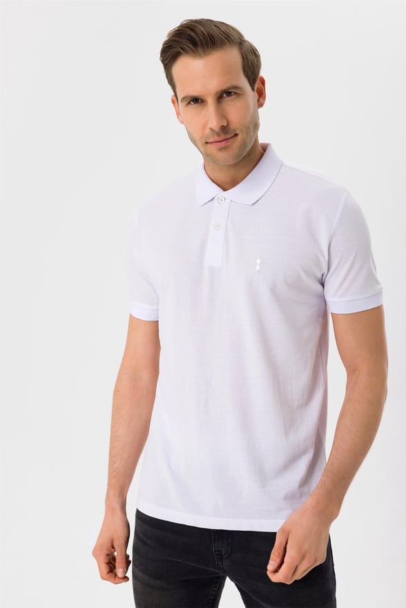 Beyaz Regular Armürlü Polo Yaka  Tişört