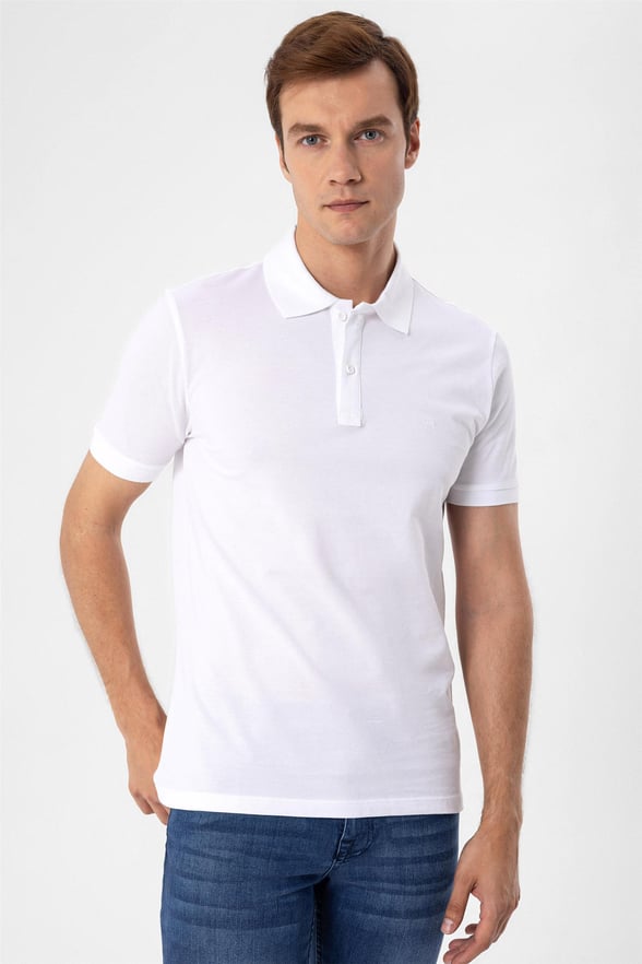 Beyaz Regular Armürlü Polo Yaka  Tişört