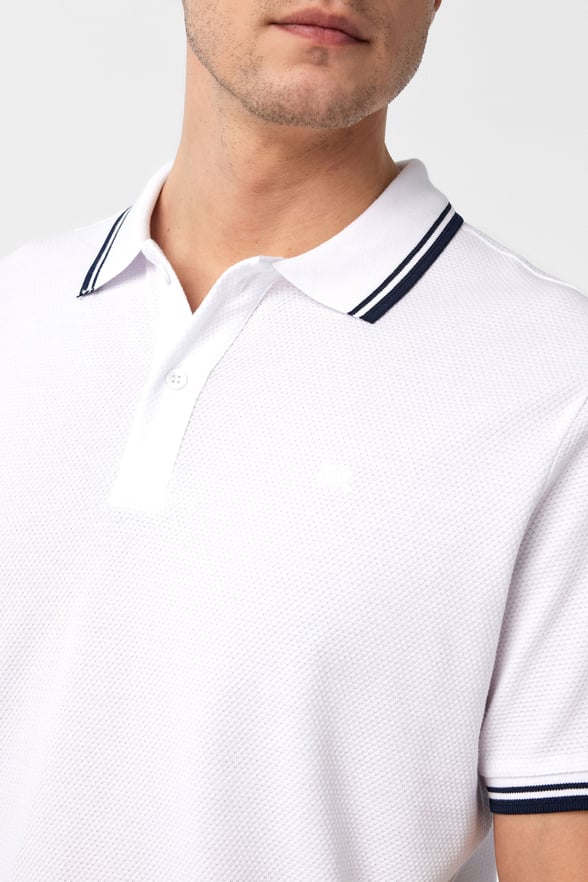Beyaz Regular Armürlü Polo Yaka Tişört