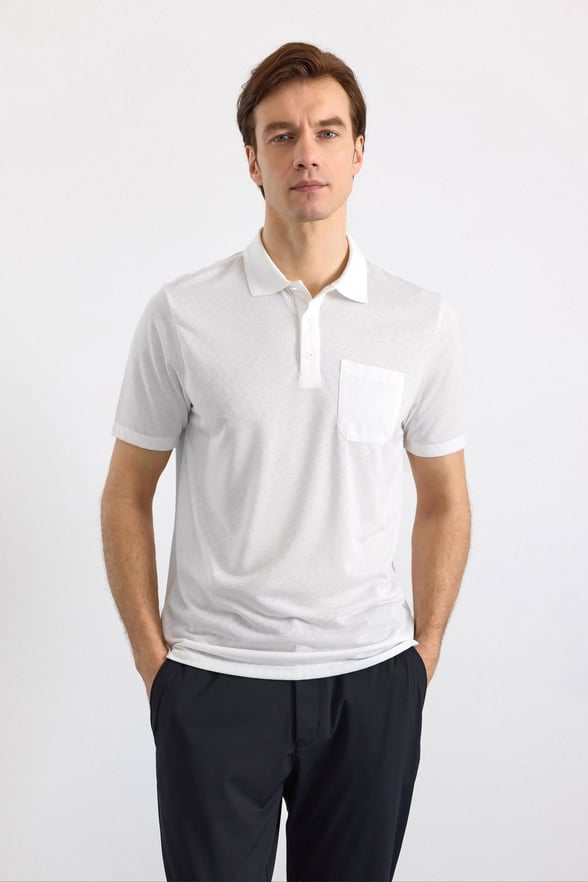 Beyaz Regular Armürlü Polo Yaka Tişört