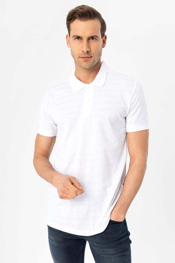 Beyaz Regular Armürlü Polo Yaka Tişört
