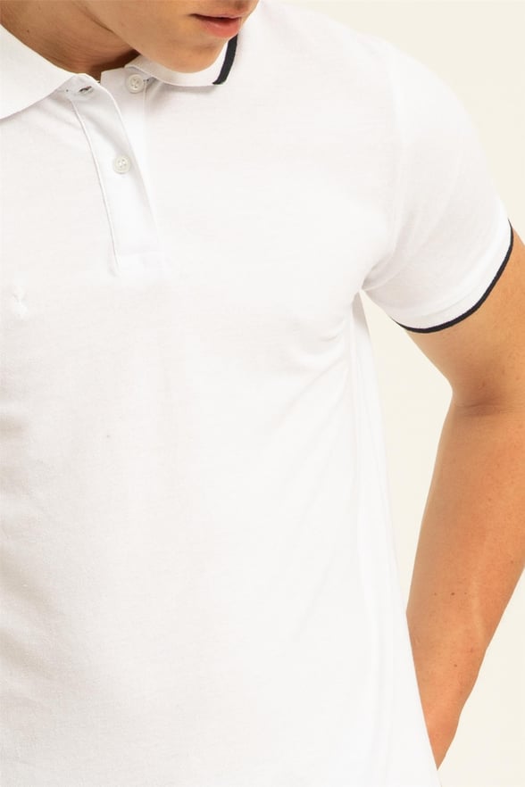 Beyaz Regular Armürlü Polo Yaka  Tişört