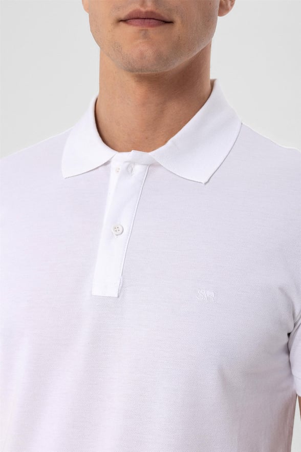 Beyaz Regular Armürlü Polo Yaka  Tişört