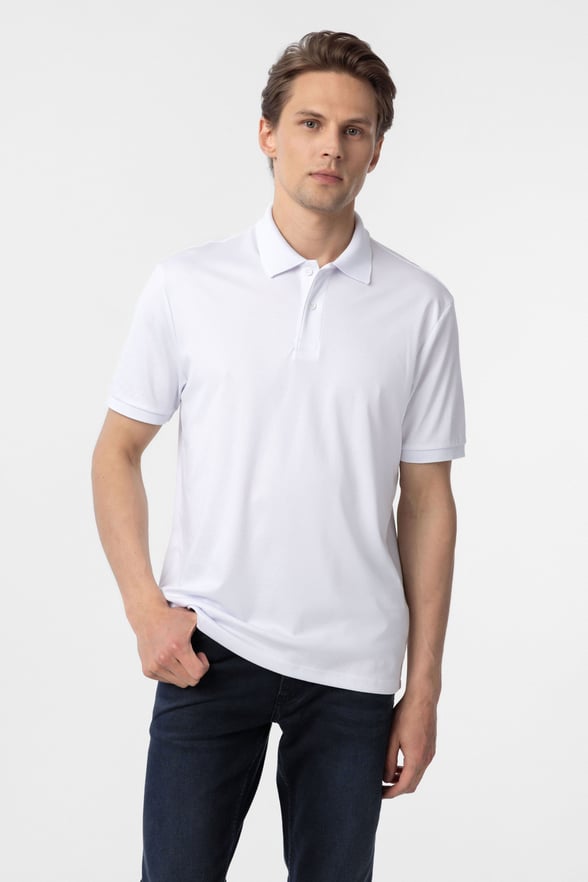 Beyaz Regular Baskılı Polo Yaka Tişört