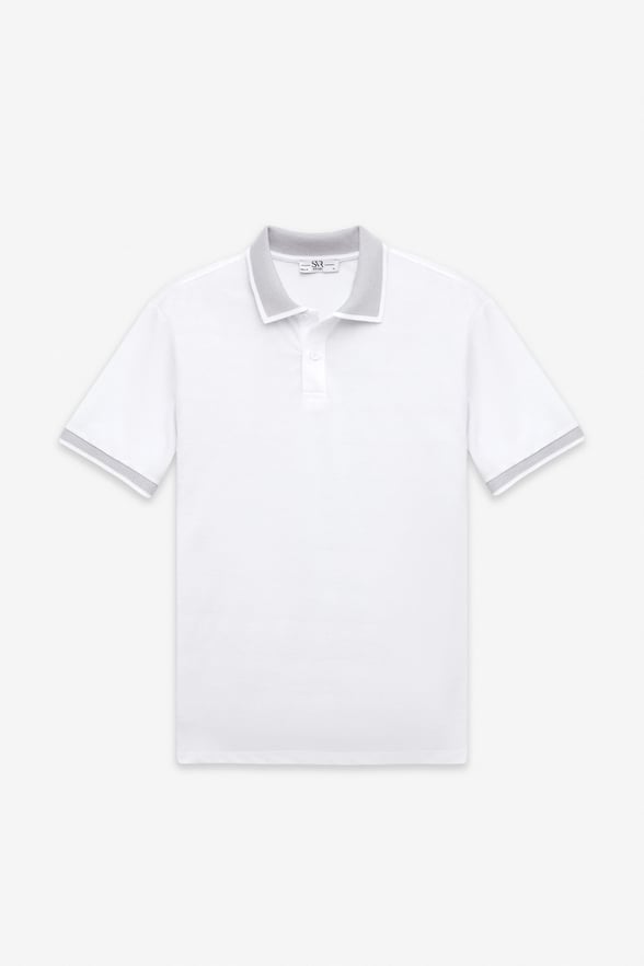 Beyaz Regular Düz Baskısız Pike Polo Yaka Standart Tişört