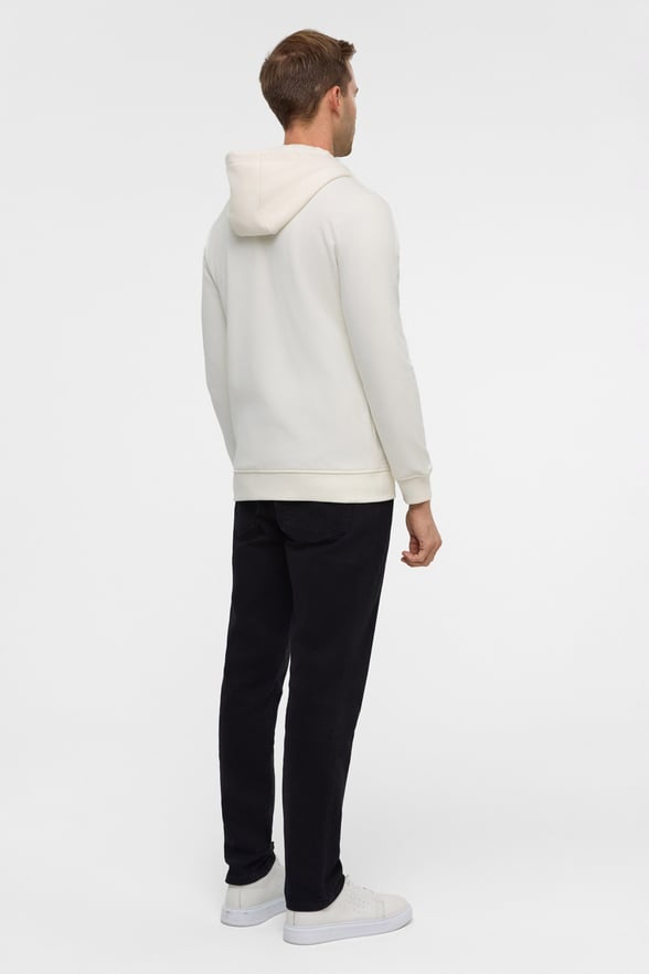 Beyaz Regular Düz Bisiklet Yaka Fermuarlı Sweatshirt