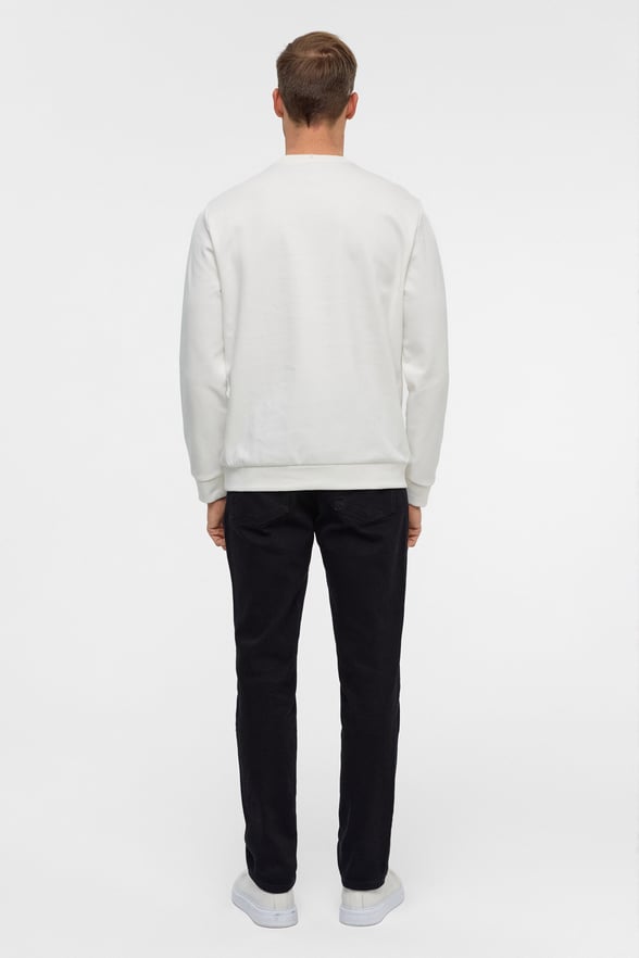 Beyaz Regular Düz Bisiklet Yaka Sweatshirt