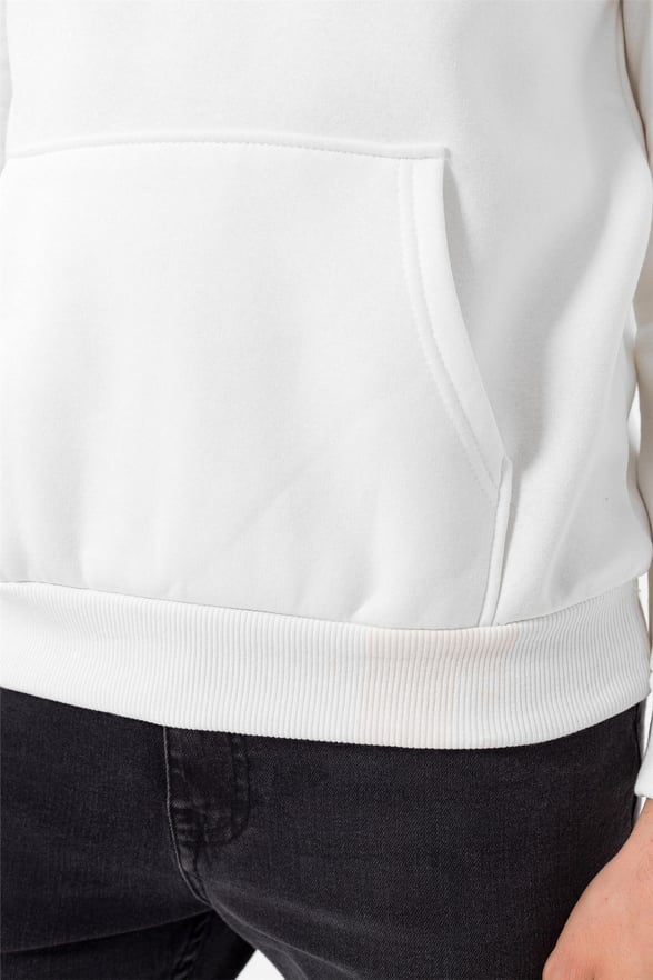Beyaz Regular Düz Kapişonlu Yaka  Sweatshirt