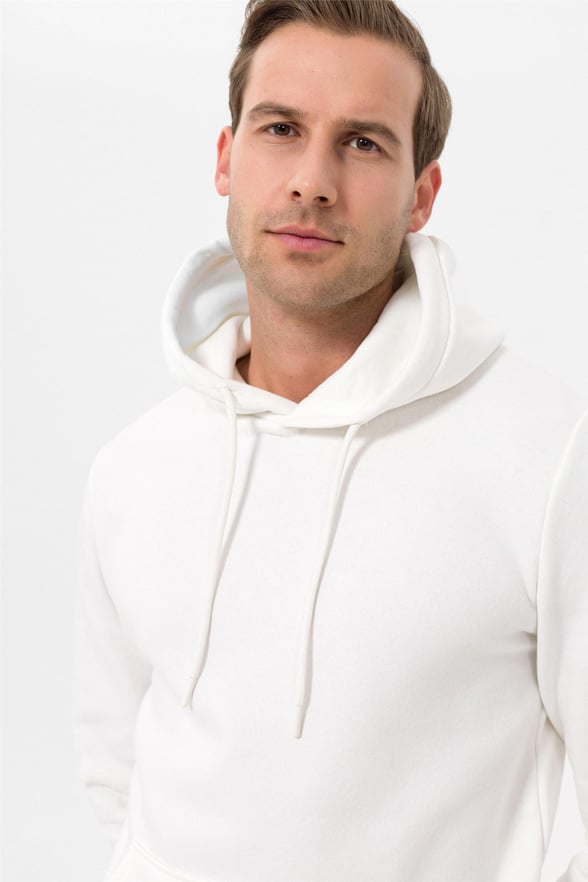 Beyaz Regular Düz Kapişonlu Yaka  Sweatshirt