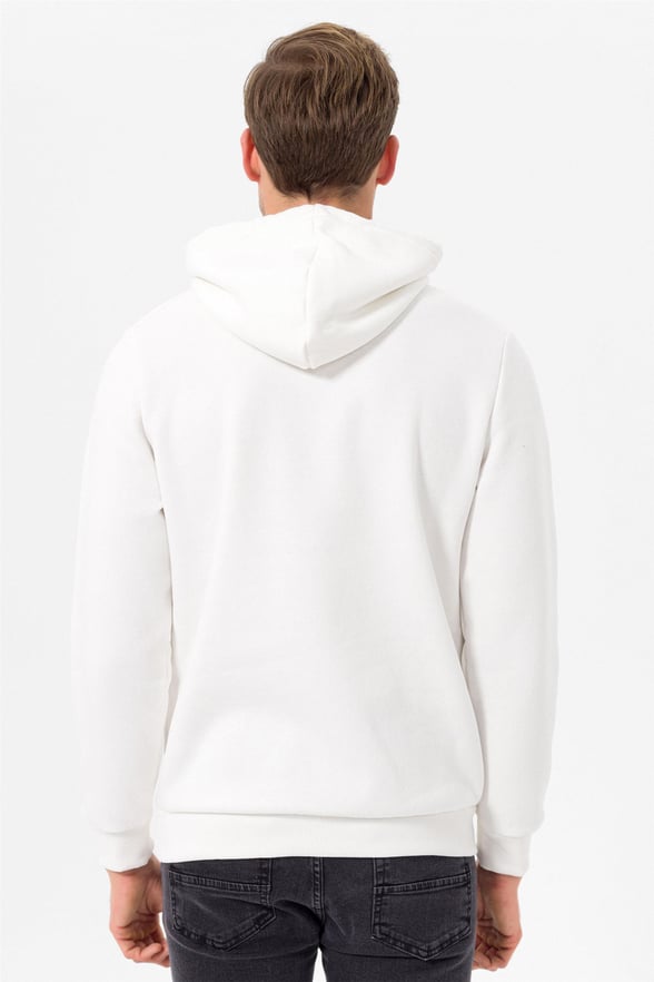 Beyaz Regular Düz Kapişonlu Yaka  Sweatshirt