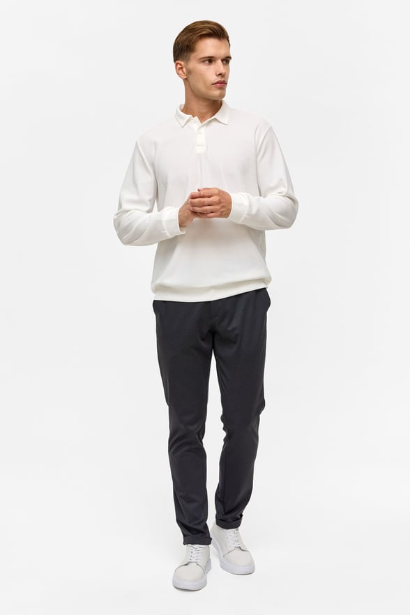 Beyaz Regular Düz Polo Yaka Sweatshirt