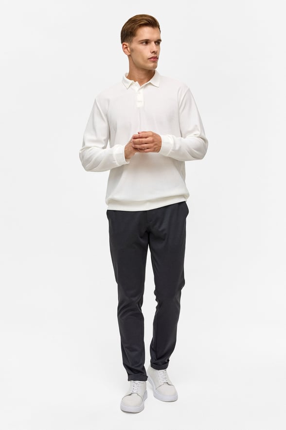 Beyaz Regular Düz Polo Yaka Sweatshirt