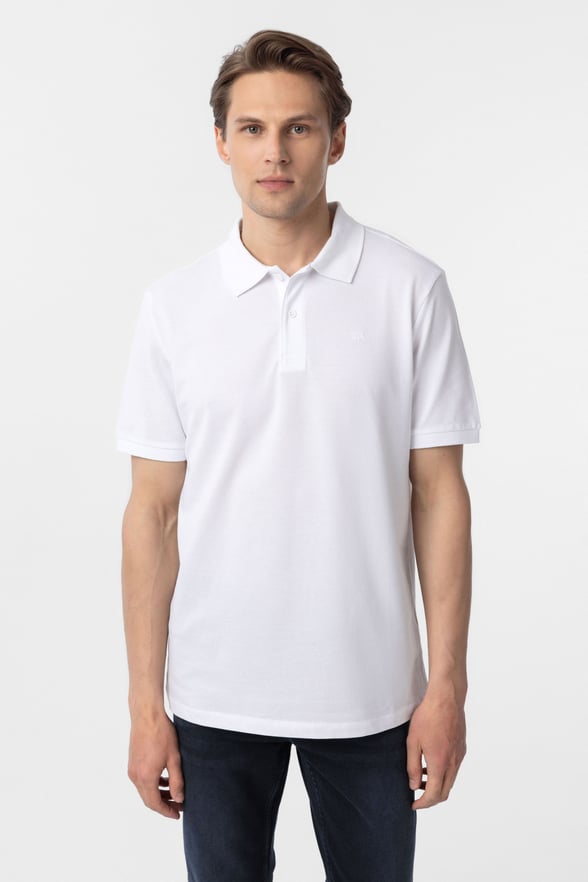 Beyaz Regular Düz Polo Yaka Tişört