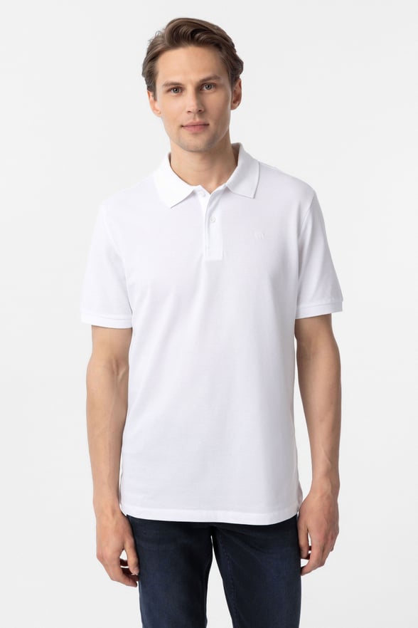 Beyaz Regular Düz Polo Yaka Tişört