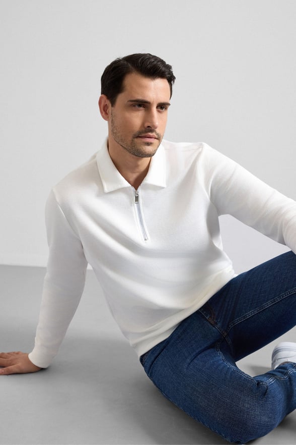 Beyaz Regular Düz Yarım Balıkçı Yaka Sweatshirt