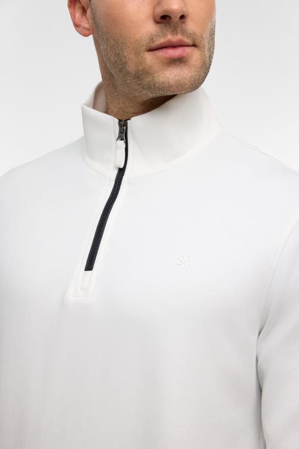 Beyaz Regular Düz Yarım Balıkçı Yaka Sweatshirt