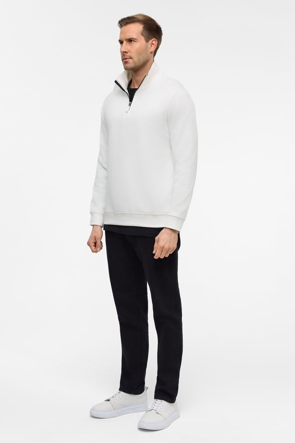 Beyaz Regular Düz Yarım Balıkçı Yaka Sweatshirt