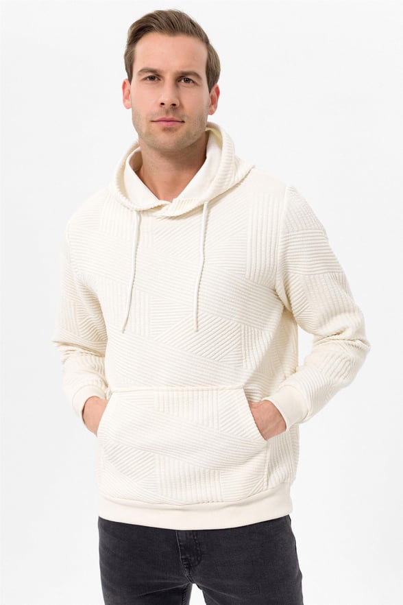 Beyaz Regular Kapitone Kapişonlu Yaka  Sweatshirt