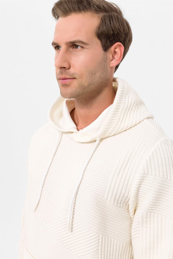 Beyaz Regular Kapitone Kapişonlu Yaka  Sweatshirt