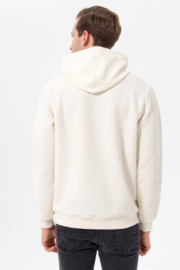 Beyaz Regular Kapitone Kapişonlu Yaka  Sweatshirt