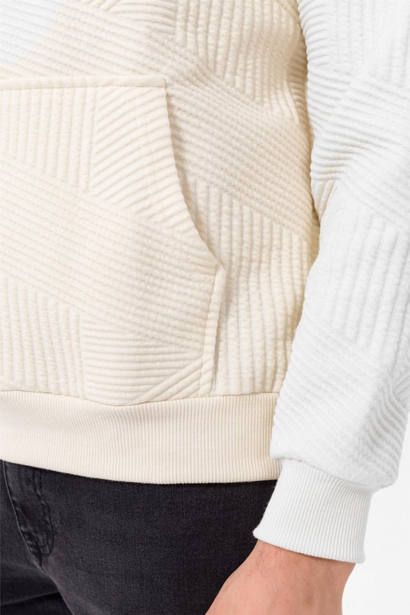 Beyaz Regular Kapitone Kapişonlu Yaka  Sweatshirt