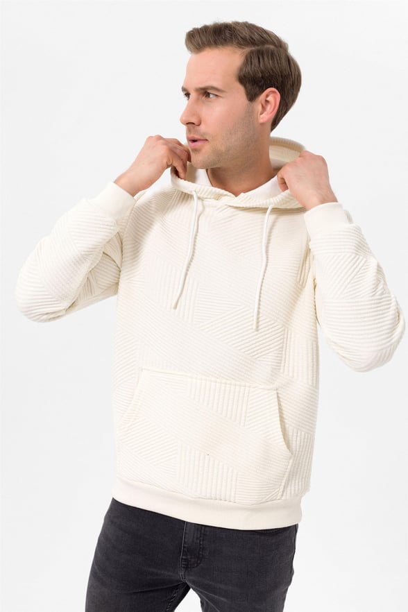 Beyaz Regular Kapitone Kapişonlu Yaka  Sweatshirt