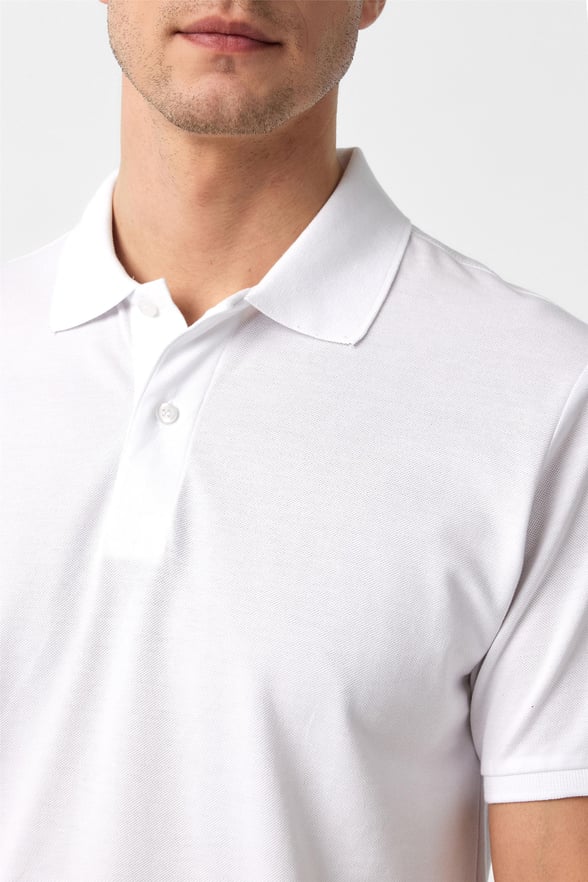 Beyaz Slim Armürlü Polo Yaka Tişört