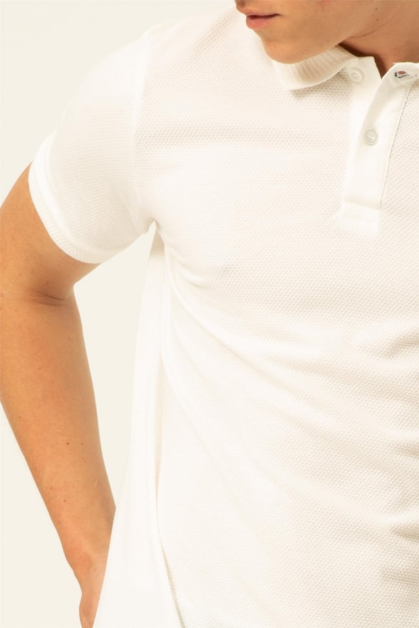 Beyaz Slim Armürlü Polo Yaka  Tişört
