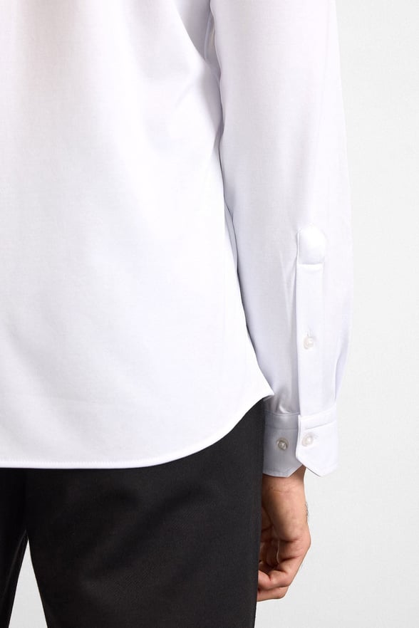 Beyaz Slim Düğmeli Yaka Manşetli Casual Gömlek