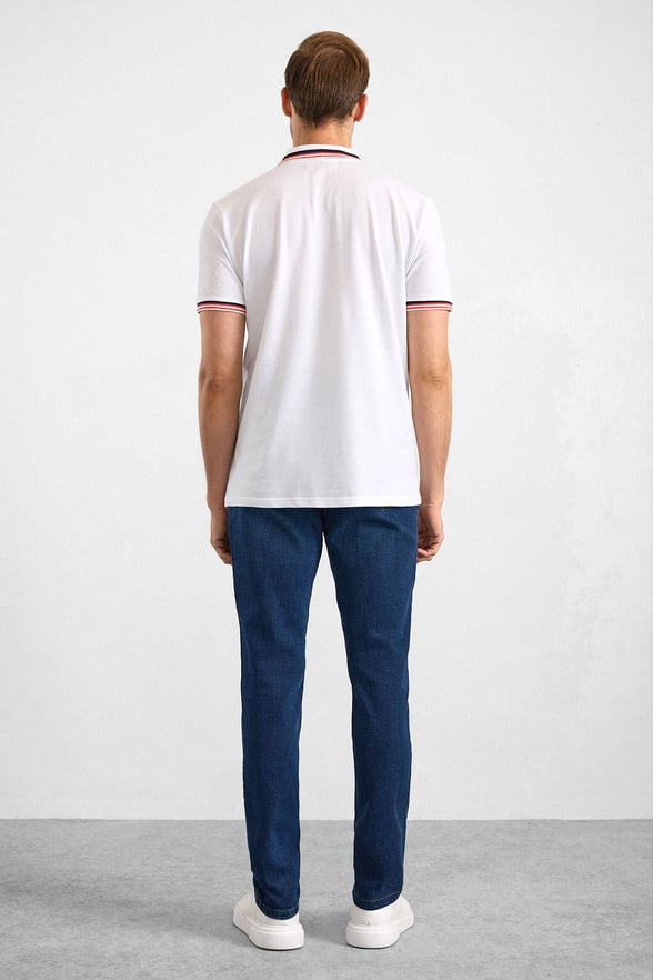 Beyaz Slim Düz Baskısız Pike Polo Yaka Standart Tişört