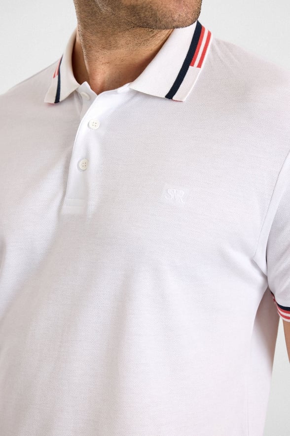 Beyaz Slim Düz Baskısız Pike Polo Yaka Standart Tişört
