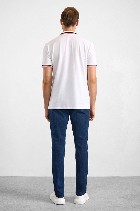 Beyaz Slim Düz Baskısız Pike Polo Yaka Standart Tişört