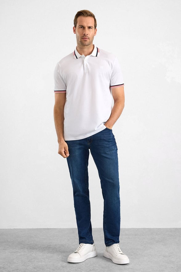 Beyaz Slim Düz Baskısız Pike Polo Yaka Standart Tişört