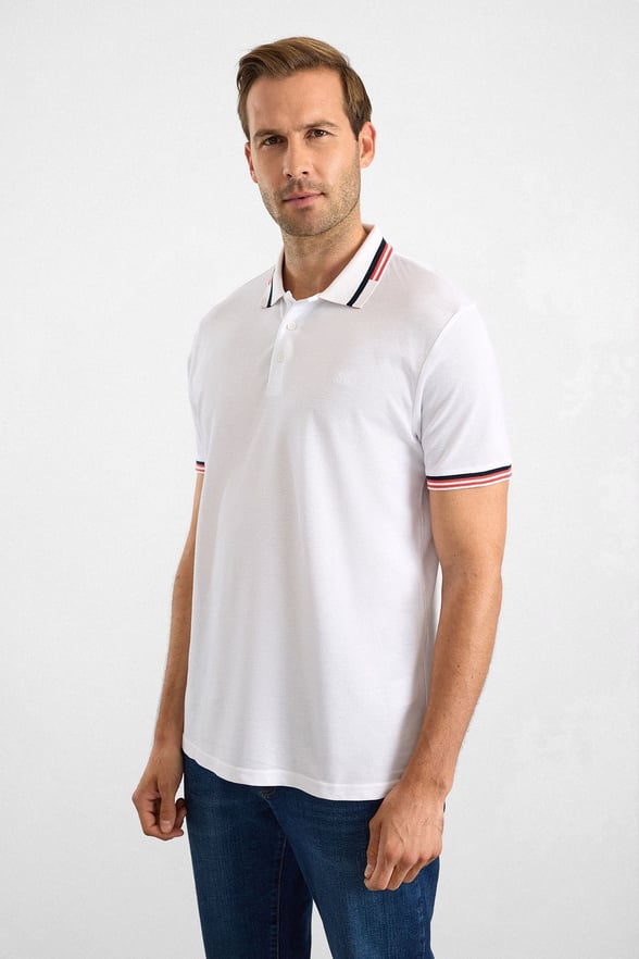 Beyaz Slim Düz Baskısız Pike Polo Yaka Standart Tişört