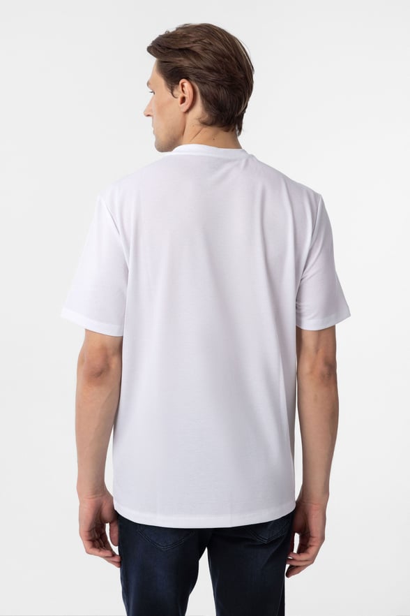 Beyaz Slim Fit Armürlü Bisiklet Yaka Tişört