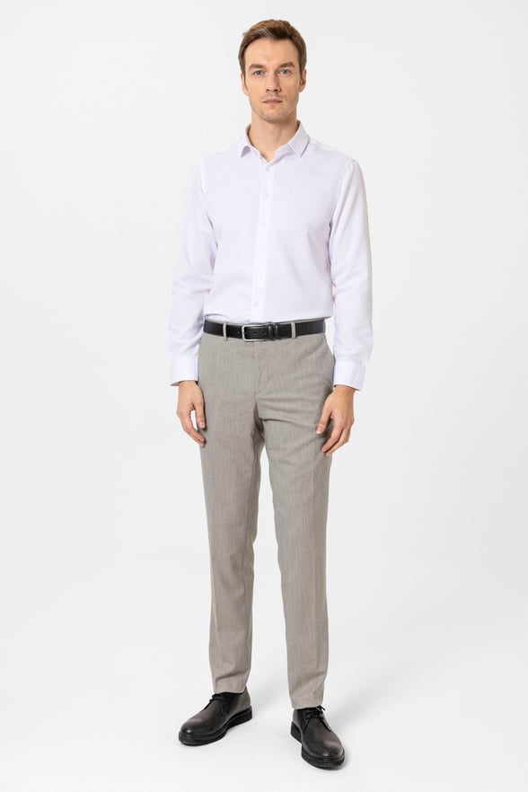 Beyaz Slim Fit Armürlü Klasik Yaka Gömlek