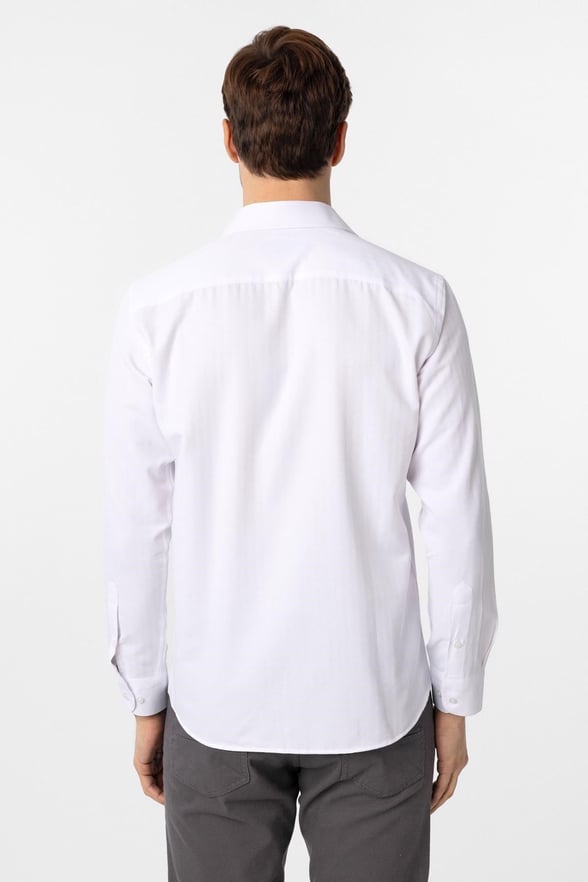 Beyaz Slim Fit Armürlü Klasik Yaka Gömlek