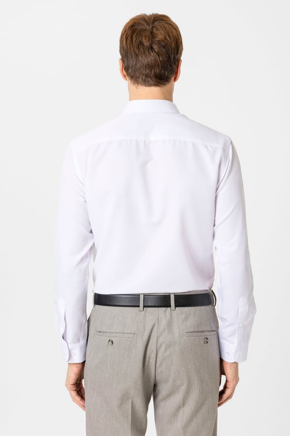 Beyaz Slim Fit Armürlü Klasik Yaka Gömlek