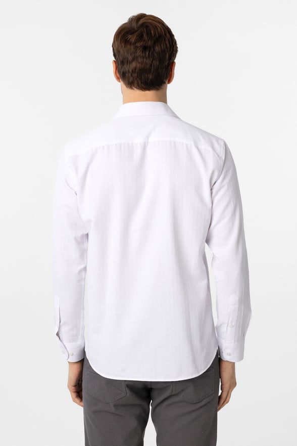 Beyaz Slim Fit Armürlü Klasik Yaka Gömlek